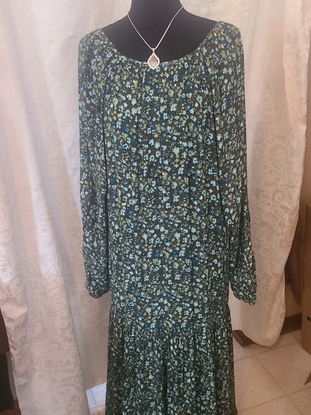 Bohemian Floral Maxi Dress in Teal and Black - Picture 7 of 9